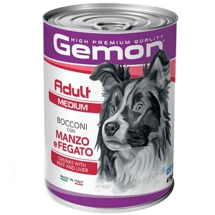 Gemon Dog Medium Adult Chunks with Beef&Liver - Влажный корм с говядиной и печенью для взрослых собак средних пород (кусочки в желе), 415 г