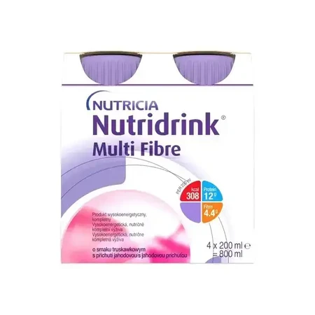 Nutridrink Multi Fibre aromă de căpșuni 4×200 мл, для медичних цілей: ціни та характеристики