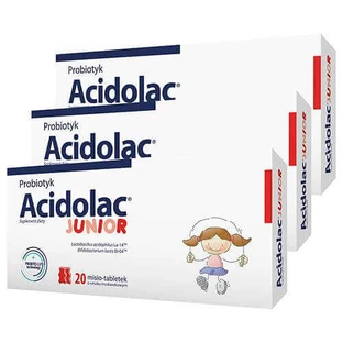 Набор пробиотиков ACIDOLAC JUNIOR со вкусом клубники, 3x 20 таблеток с мишкой