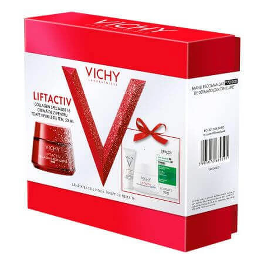 Набір Liftactiv Collagen Specialist 16 денний крем, 50 мл + Liftactiv Collagen Specialist 16 нічний крем, 15 мл + Capital Soleil SPF 50+ флюїд, 3 мл + Dercos шампунь проти випадіння волосся, 6 мл, Vichy: ціни та характеристики