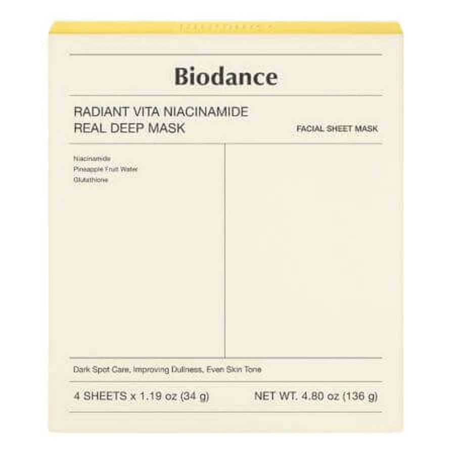Набор масок для придания сияния с ниацинамидом и глутатионом Radiant Vita Niacinamide Real Deep, 4 штуки, Biodance: цены и характеристики