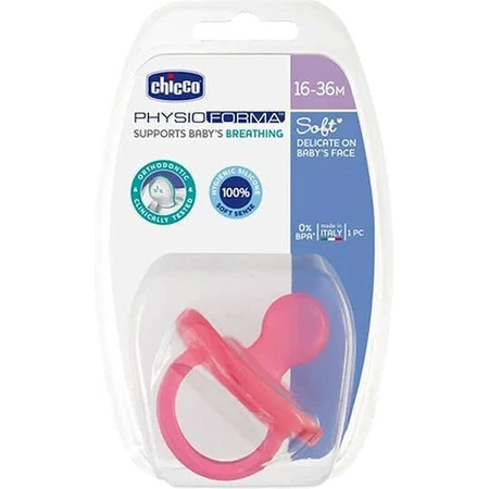 Силіконова соска Chicco Physio Forma м'яка рожева для 16-36 місяців: ціни та характеристики