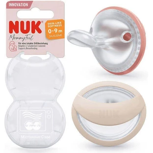 Nuk Mommy Feel Пустышка силиконовая ортодонтическая с чехлом оранжевая и бежевая для 0-9 месяцев 2шт