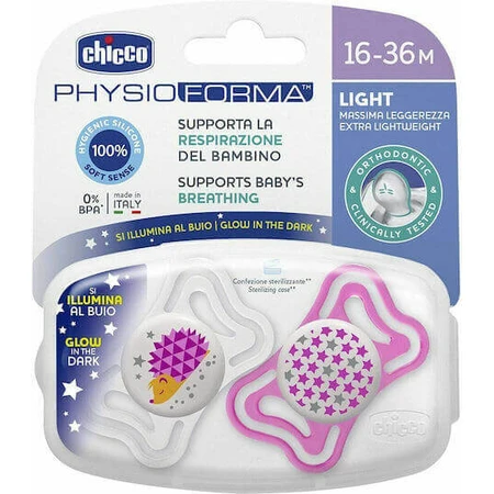Chicco 71035-41 Пустышка силиконовая Звездочки/Ежик - розовый-альбом для 16-36 месяцев 2шт: цены и характеристики