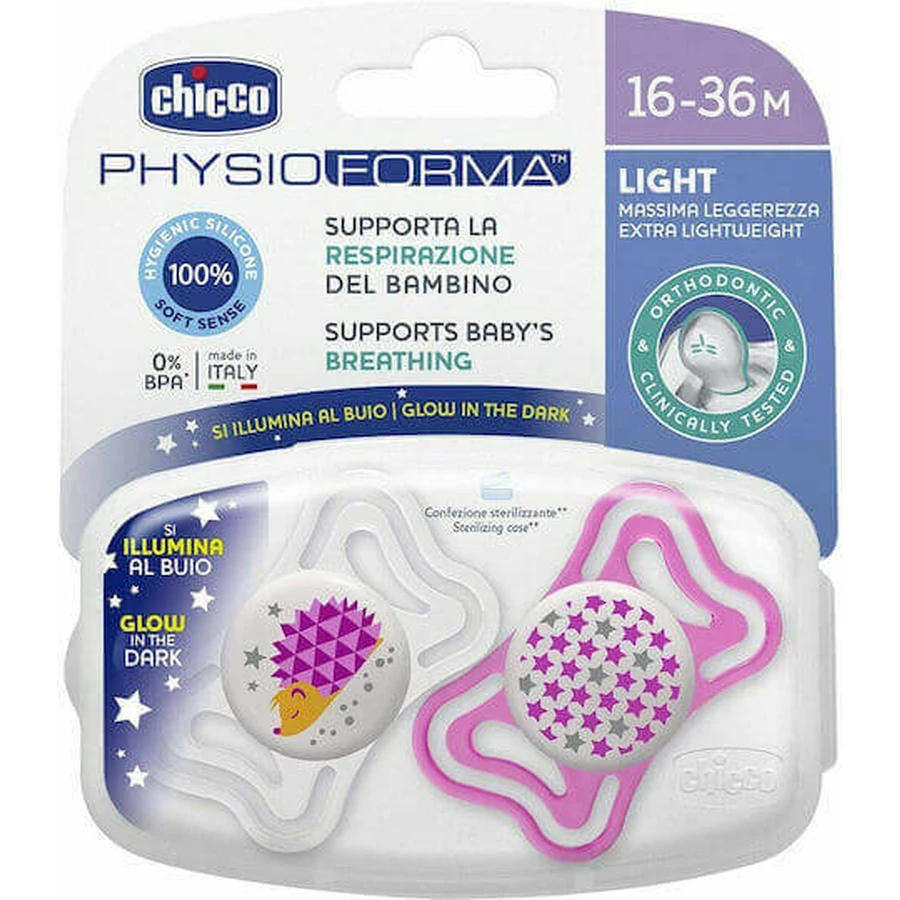 Chicco 71035-41 Пустышка силиконовая Звездочки/Ежик - розовый-альбом для 16-36 месяцев 2шт: цены и характеристики