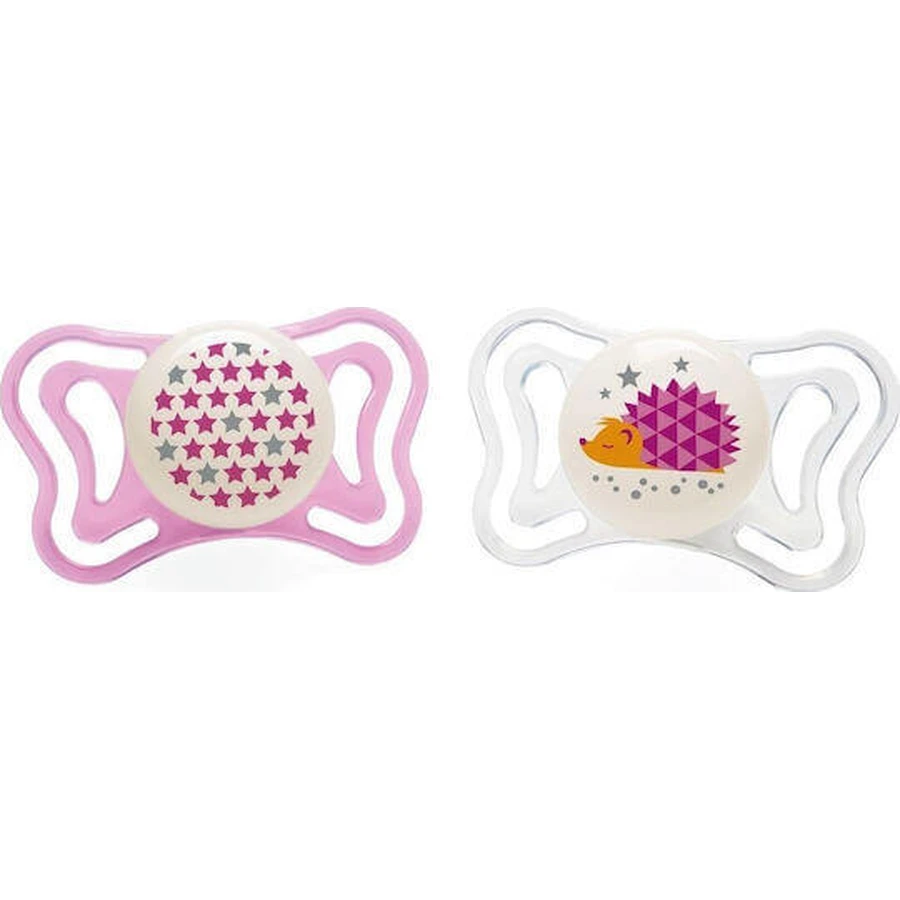 Chicco 71035-41 Пустышка силиконовая Звездочки/Ежик - розовый-альбом для 16-36 месяцев 2шт: цены и характеристики