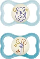 Силіконова соска-пустушка Mam Pacifiers Ведмедик / Дерева - світло-блакитна для 6-16 місяців 2шт