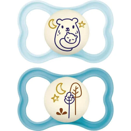 Mam Pacifiers Силиконовая пустышка Мишка/деревья - светло-голубая для 6-16 месяцев 2шт: цены и характеристики