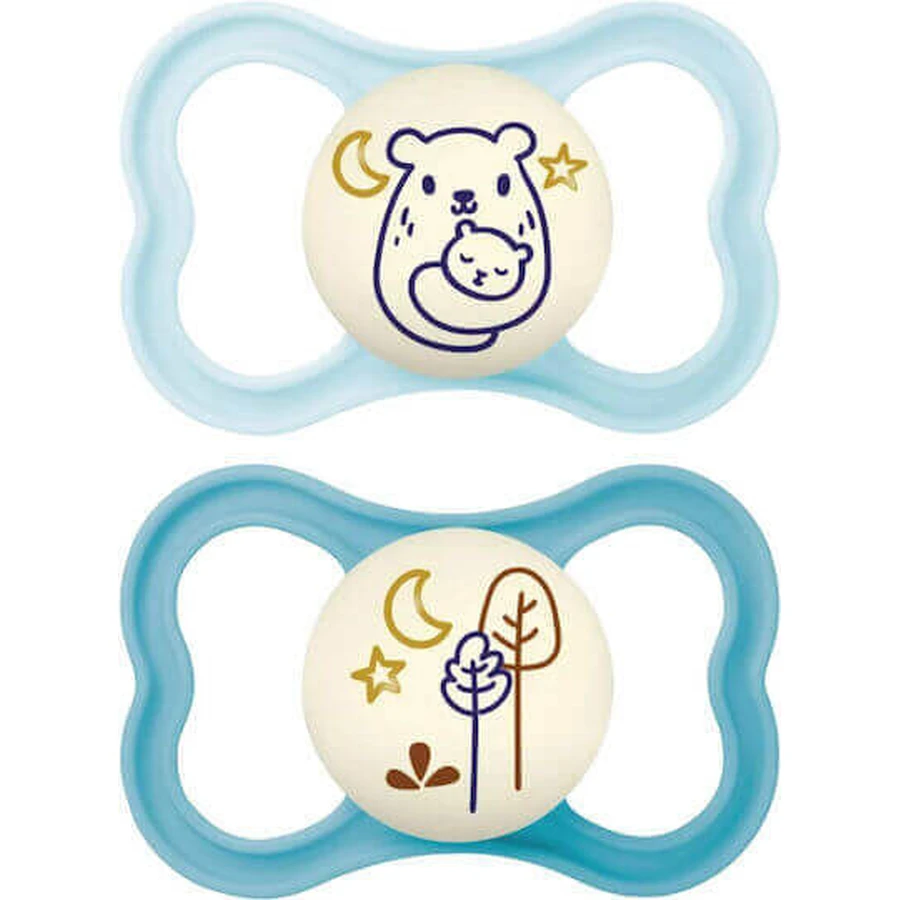 Mam Pacifiers Силиконовая пустышка Мишка/деревья - светло-голубая для 6-16 месяцев 2шт: цены и характеристики