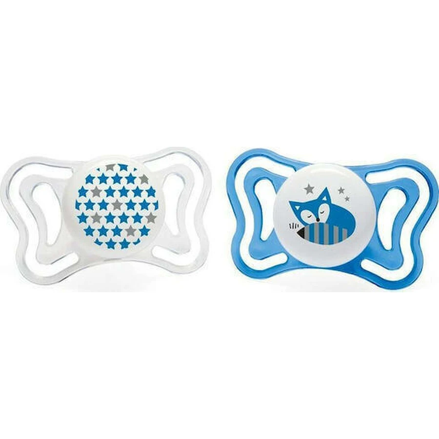 Chicco Physio Light Силиконовые ортодонтические пустышки с чехлом Fox - Light Sky Blue для 2-6 месяцев 2шт 2шт: цены и характеристики
