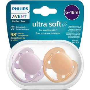 Philips Ультра м'яка силіконова пустушка фіолетово-помаранчева 6-18 місяців 2шт