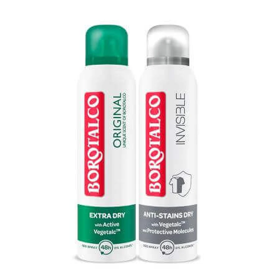 Дезодорант-спрей Original 150 мл + Дезодорант-спрей Invisible Dry 150 мл, Borotalco: ціни та характеристики