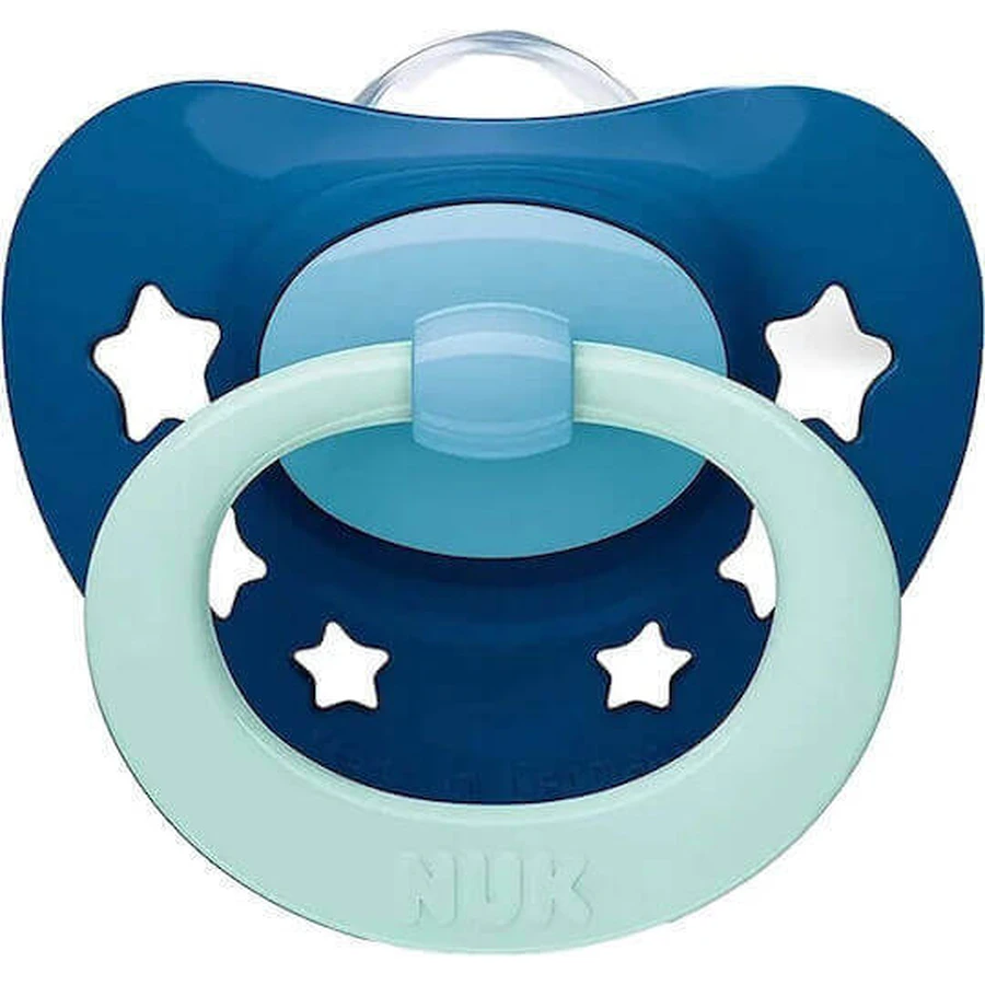 Пустышка Nuk Signature силиконовая ортодонтическая с крышкой-звездочкой - СИНИЙ ЗАКРЫТЫЙ для 6-18 месяцев: цены и характеристики