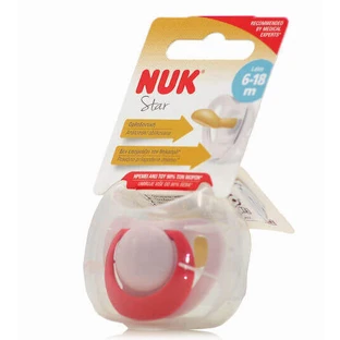 Пустышка Nuk Star резиновая с крышкой розовая/красная для 6-18 месяцев