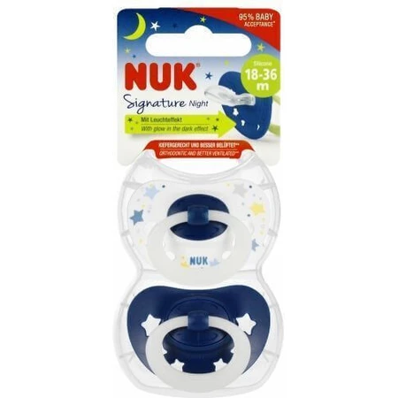 Nuk Signature Силиконовые ортодонтические пустышки бело-голубые 18-36 месяцев 2шт: цены и характеристики