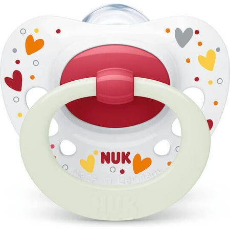 Nuk Signature Ортодонтична силіконова соска з чохлом - біла - червона для 0-6 місяців: ціни та характеристики