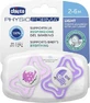 Chicco 71031-11 Силіконова ортодонтична пустушка з мішечком Пташки - рожева/фіолетова для 2-6 місяців 2шт