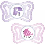 Chicco 71031-11 Силіконова ортодонтична пустушка з мішечком Пташки - рожева/фіолетова для 2-6 місяців 2шт: ціни та характеристики
