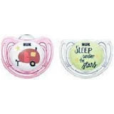Nuk Hello Hello Adventure Freestyle Ортодонтические силиконовые пустышки Пустышка с крышкой розово-прозрачная для 0-6 месяцев 2шт 2шт