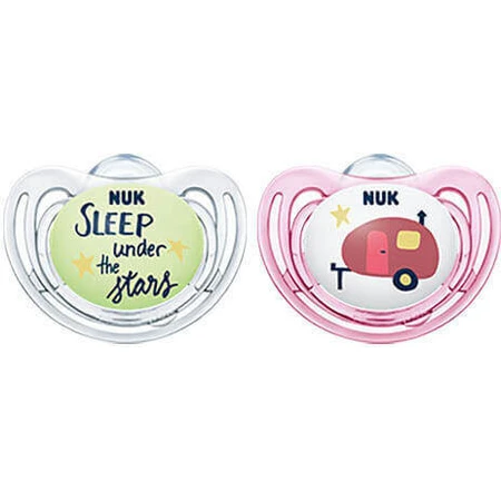 Nuk Hello Hello Adventure Freestyle Ортодонтичні силіконові пустушки Пустушка з кришкою рожево-прозора для 0-6 місяців 2шт 2шт: ціни та характеристики