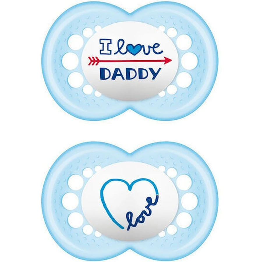 Mam Силиконовая ортодонтическая пустышка I Love Daddy - светло-голубая для 6-16 месяцев 2шт: цены и характеристики