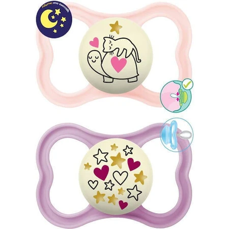 Mam Pacifiers Силиконовая соска-пустышка Черепашка и котята - Сердечки - Розово-Мовый для 6-16 месяцев 2шт: цены и характеристики