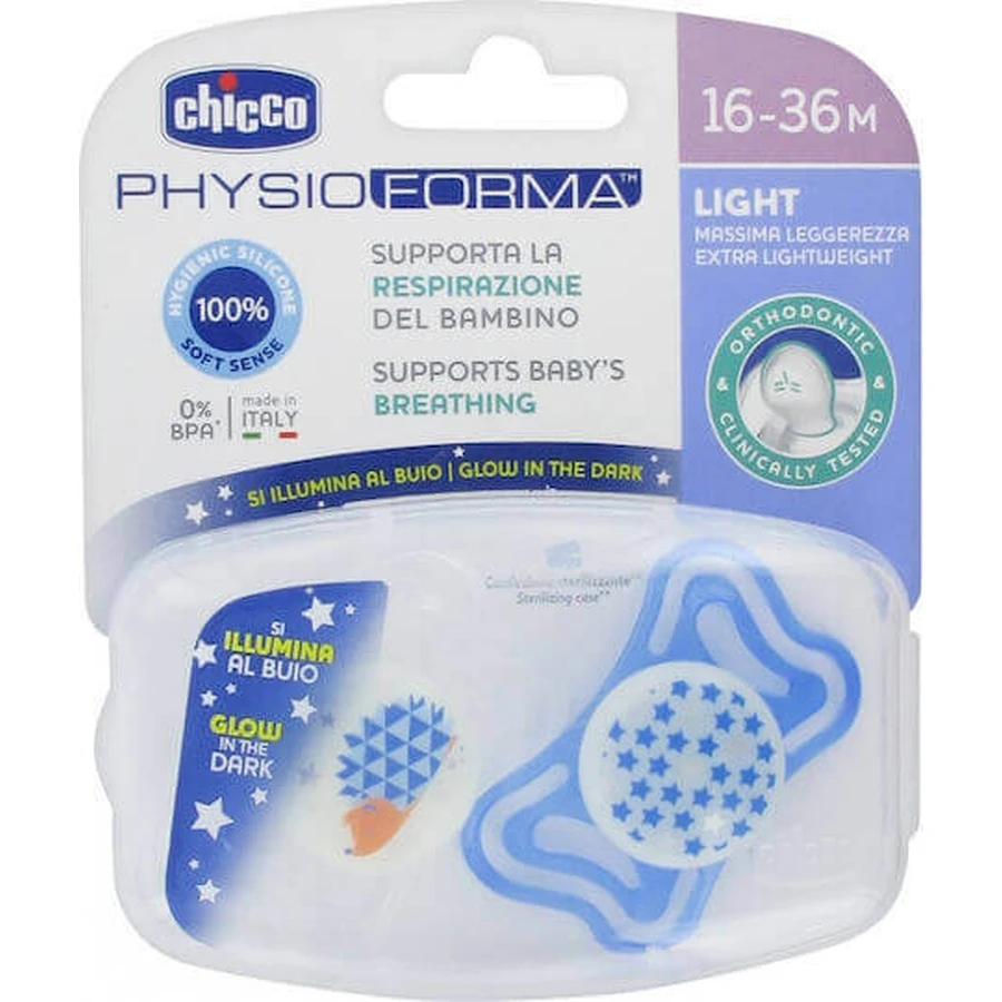 Chicco 71035-41 Пустышка-пустышка силиконовая Звездочки/Ушки - белый/синий для 16-36 месяцев 2шт 2шт: цены и характеристики