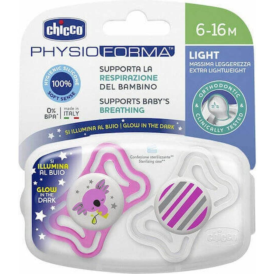 Силіконові ортодонтичні пустушки Chicco Physioforma Light Силіконова пустушка з кришкою Coala - рожево-біла для 6-16 місяців 2шт 2шт: ціни та характеристики