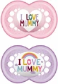 Mam 170S I Love Mummy Силіконові ортодонтичні пустушки I Love Mummy - бузково-рожеві для 6-16 місяців 2шт