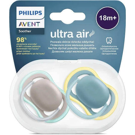 Силіконові ортодонтичні пустушки Philips Ultra Air з чохлом від 18 місяців 2 шт.: ціни та характеристики