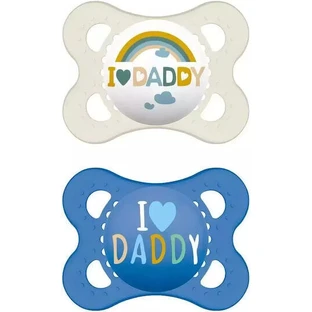 Mam I Love Daddy Пустышка силиконовая ортодонтическая - голубая - белая для 2-6 месяцев 2шт