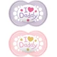 Mum Original I Love Daddy Силиконовые ортодонтические пустышки с мешочком - фиолетовый/розовый для 6-16 месяцев 2шт