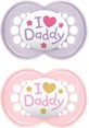 Mum Original I Love Daddy силіконова ортодонтична пустушка з чохлом - фіолетова/рожева для 6-16 місяців 2шт