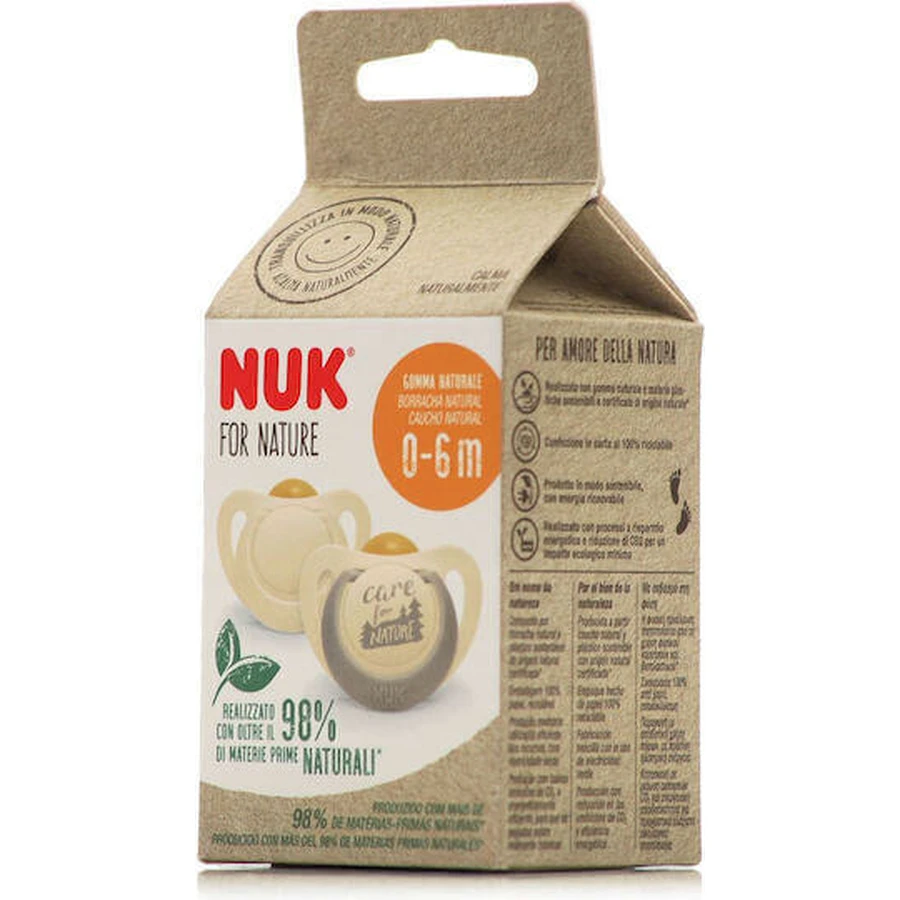 Nuk Ортодонтична гумова пустушка Care for Nature - бежева для 0-6 місяців 2шт: ціни та характеристики