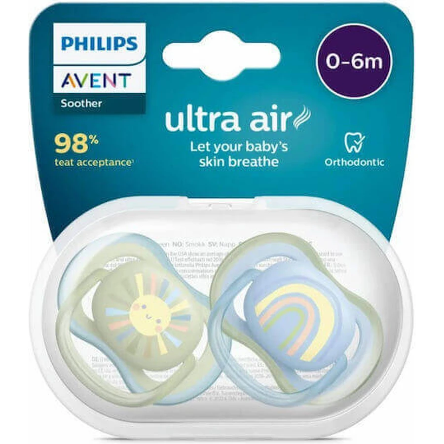 Philips Ultra Air Силиконовые ортодонтические пустышки для 0-6 месяцев 2шт: цены и характеристики