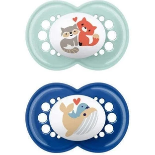 Mum Original Силіконові ортодонтичні пустушки з кришечкою Sky Blue / Blue Fox для 6-16 місяців 2шт
