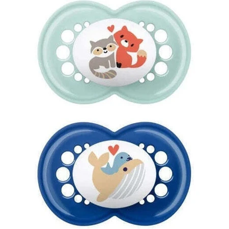 Mum Original Силіконові ортодонтичні пустушки з кришечкою Sky Blue / Blue Fox для 6-16 місяців 2шт: ціни та характеристики