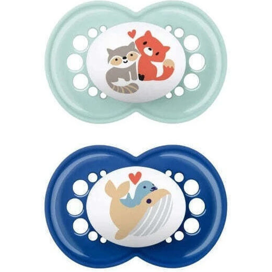 Mum Original Силіконові ортодонтичні пустушки з кришечкою Sky Blue / Blue Fox для 6-16 місяців 2шт: ціни та характеристики