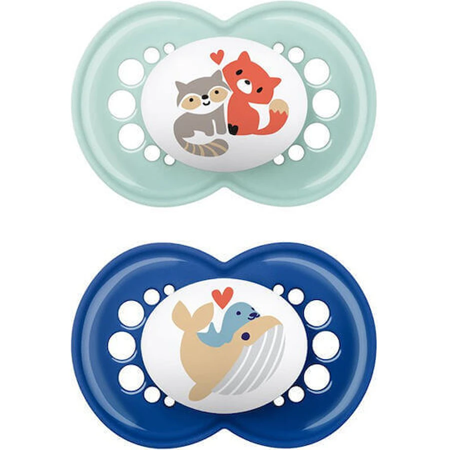 Mum Original Силіконові ортодонтичні пустушки з кришечкою Sky Blue / Blue Fox для 6-16 місяців 2шт: ціни та характеристики