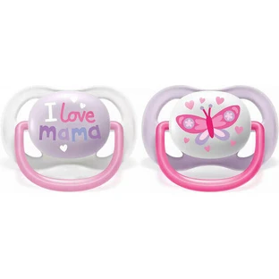 Силіконова ортодонтична пустушка Philips Ultra Air з кришкою I Love Mum - рожева для 0-6 місяців 2шт