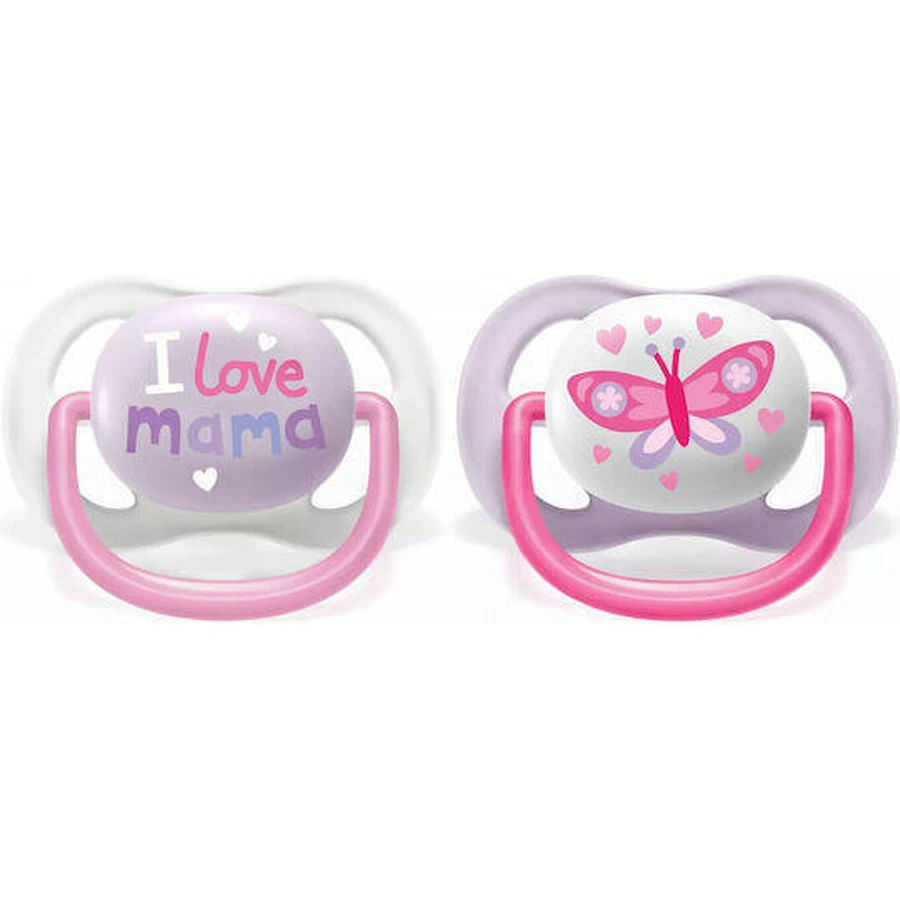 Силіконова ортодонтична пустушка Philips Ultra Air з кришкою I Love Mum - рожева для 0-6 місяців 2шт: ціни та характеристики