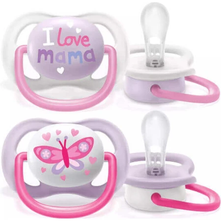 Силіконова ортодонтична пустушка Philips Ultra Air з кришкою I Love Mum - рожева для 0-6 місяців 2шт: ціни та характеристики