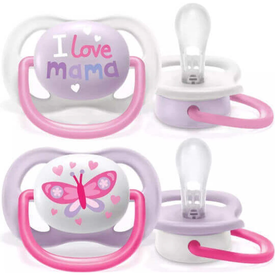 Силіконова ортодонтична пустушка Philips Ultra Air з кришкою I Love Mum - рожева для 0-6 місяців 2шт: ціни та характеристики