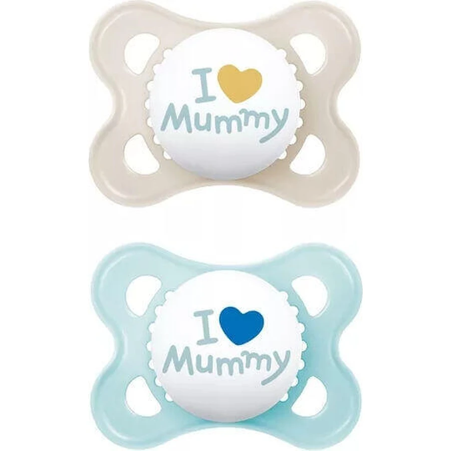 Силіконові пустушки Mam I Love Mummy I Love Mummy - бежева/блакитна для 2-6 місяців 2шт: ціни та характеристики