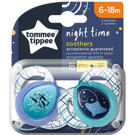 Tommee Tippee Time Night силиконовая ортодонтическая пустышка большая - сине-голубая открытая для 6-18 месяцев 2шт: цены и характеристики