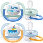 Philips Ultra Air Силиконовая ортодонтическая пустышка с чехлом I Love Mum - голубая для 0-6 месяцев 2шт: цены и характеристики