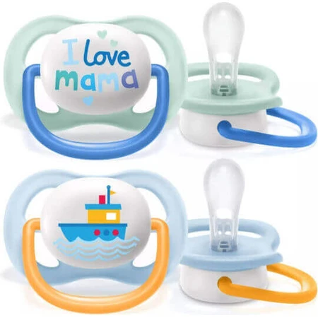 Philips Ultra Air Силиконовая ортодонтическая пустышка с чехлом I Love Mum - голубая для 0-6 месяцев 2шт: цены и характеристики