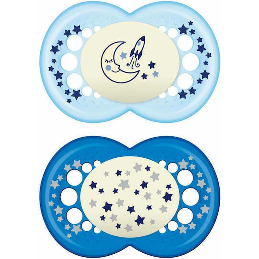 Mam 260S Силиконовые ортодонтические пустышки Star-Moon Star-Socks - Light Blue-Blue для 16+ месяцев 2шт 2шт: цены и характеристики