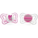 Chicco Physio Forma Light Силиконовые ортодонтические пустышки с мешочком Сова/Линии - розовый/белый для 6-16 месяцев 2шт: цены и характеристики