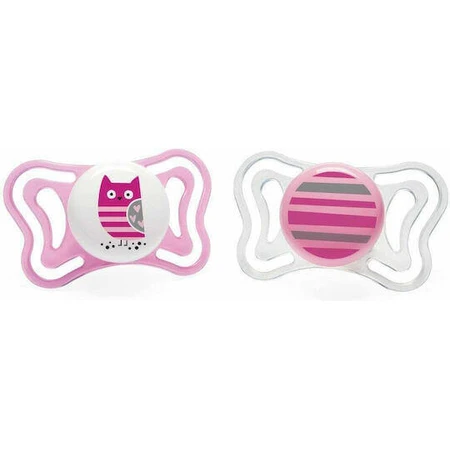 Chicco Physio Forma Light Силиконовые ортодонтические пустышки с мешочком Сова/Линии - розовый/белый для 6-16 месяцев 2шт: цены и характеристики